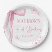 Roze strik Elegant 1e verjaardag Papieren Bordje (Voorkant)