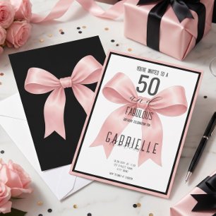 Roze Strik Elegant 50 en Fabulous Verjaardag Kaart