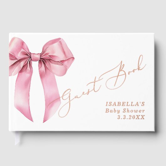 Roze strik Elegant Baby shower Gastenboek (Voorkant)