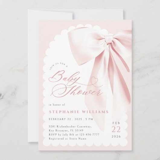 Roze strik Elegant Baby shower Kaart (Voorkant)