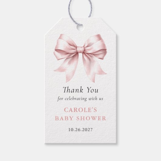 Roze Strik Elegant Meisje Baby Shower Favor Cadeaulabel (Voorkant)