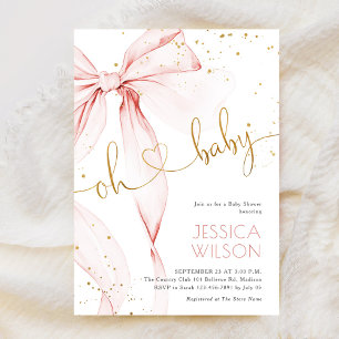 Roze Strik Elegant Meisje Baby Shower Kaart