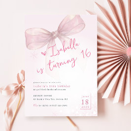 Roze strik elegant winter 16e verjaardag kaart