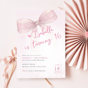Roze strik elegant winter 16e verjaardag kaart