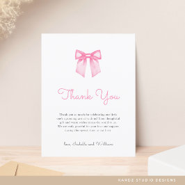 Roze Strik Elegante Baby Shower Bedankt Briefkaart