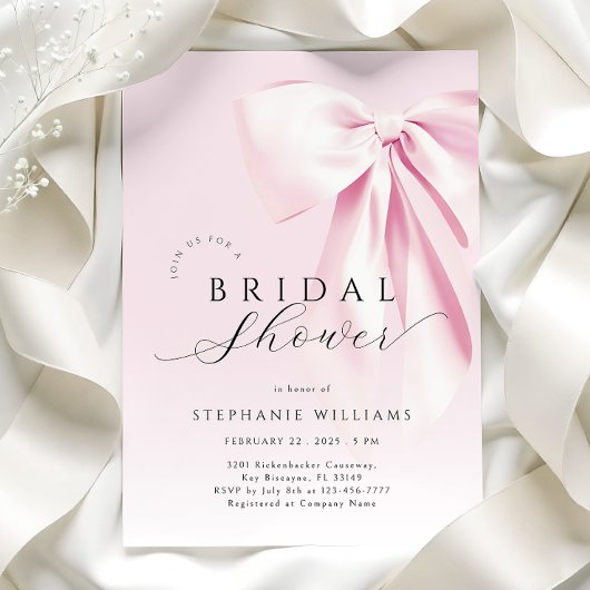 Roze strik elegante bruids douche uitnodiging
