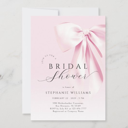 Roze strik elegante bruids douche uitnodiging (Voorkant)