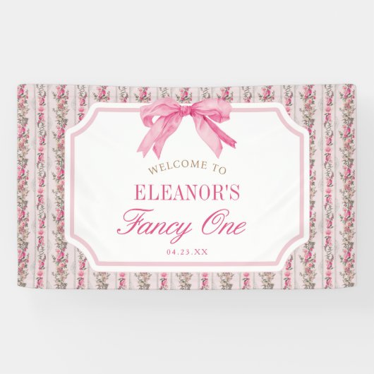 Roze Strik Elegante Eén Verjaardagsfeestje Spandoek (Horizontaal)