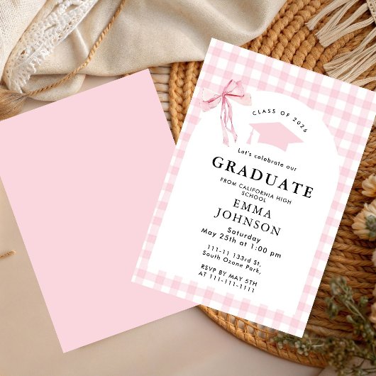 Roze strik Elegante eindexamenfeest uitnodiging