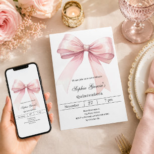 Roze strik elegante Quinceanera Kaart