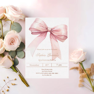 Roze strik elegante Quinceanera roze goud Folie Uitnodiging