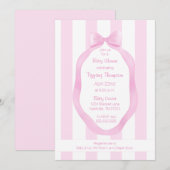 Roze strik en behang Stripes Meisje Baby shower Kaart (Voorkant / Achterkant)