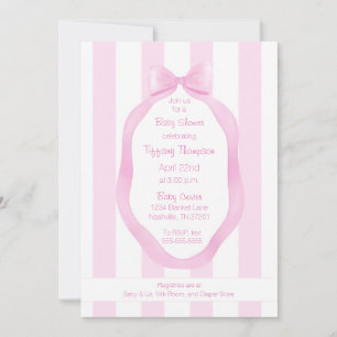 Roze strik en behang Stripes Meisje Baby shower Kaart