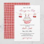 Roze strik en bessen, kersen op top Baby shower Kaart (Voorkant / Achterkant)