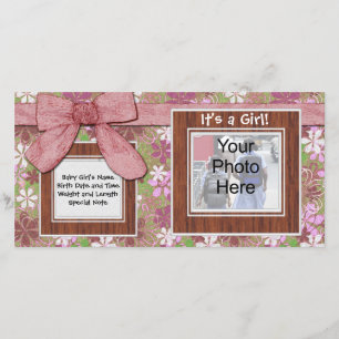 Roze strik en bloem Custom Photo Card Aankondiging
