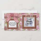 Roze strik en bloem Custom Photo Card Aankondiging (Voorkant)