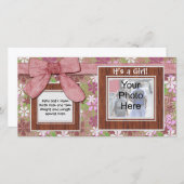 Roze strik en bloem Custom Photo Card Aankondiging (Voorkant / Achterkant)