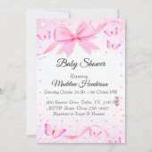 Roze strik en boterfies meisje Baby shower Kaart (Voorkant)