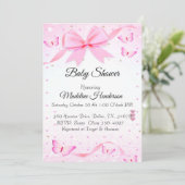 Roze strik en boterfies meisje Baby shower Kaart (Staand voorkant)