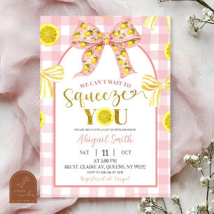 Roze strik en gele citroen baby shower uitnodiging