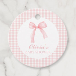 Roze strik en geruite preppy baby shower bedankjes labels