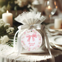 Roze strik en geruite preppy baby shower bedankjes labels
