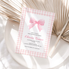 Roze strik en geruite preppy baby shower kaart