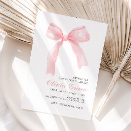 Roze strik en geruite preppy baby shower kaart