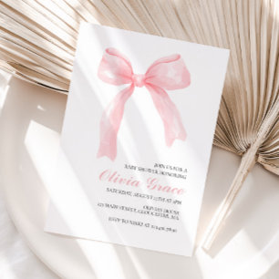 Roze strik en geruite preppy baby shower kaart