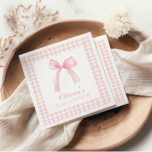Roze strik en gingham preppy baby shower servet