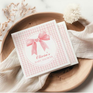 Roze strik en gingham preppy baby shower servet