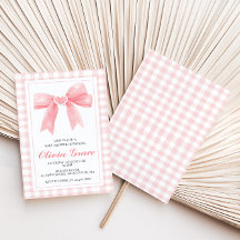 Roze strik en gingham preppy babyshower