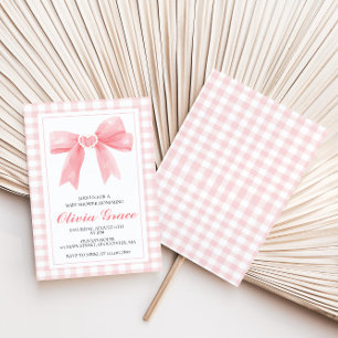Roze strik en gingham preppy babyshower kaart