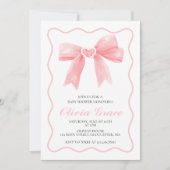 Roze strik en gingham preppy babyshower kaart (Voorkant)