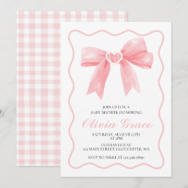 Roze strik en gingham preppy babyshower kaart