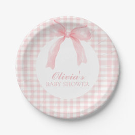 Roze strik en gingham preppy babyshower papieren bordje
