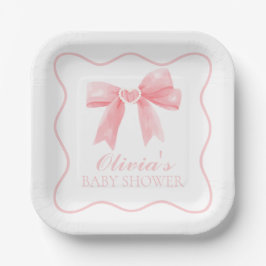 Roze strik en gingham preppy babyshower papieren bordje