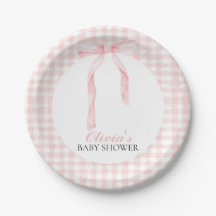 Roze strik en gingham preppy babyshower papieren bordje