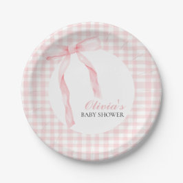 Roze strik en gingham preppy babyshower papieren bordje
