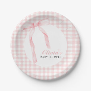 Roze strik en gingham preppy babyshower papieren bordje