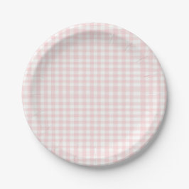 Roze strik en gingham preppy babyshower papieren bordje