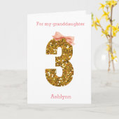 Roze strik en gouden glitter 3e verjaardag kaart (Gele Bloem)