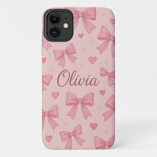 Roze strik en harten gepersonaliseerde telefoonhoe Case-Mate iPhone case (Achterkant)