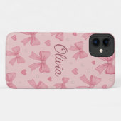 Roze strik en harten gepersonaliseerde telefoonhoe Case-Mate iPhone case (Achterkant (horizontaal))