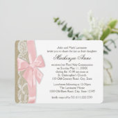 Roze strik en kant Eerste Communie Kaart (Staand voorkant)