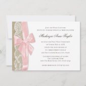 Roze strik en kant Eerste Communie Kaart (Voorkant)