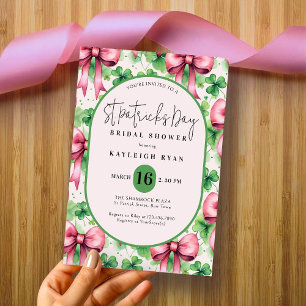 Roze strik en klaver St. Patrick's Day bruidsuitno Kaart