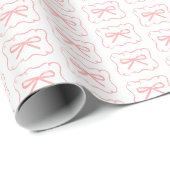 Roze strik en krullerige lintframe Chic Whimsical Cadeaupapier (Rol Hoek)