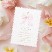 Roze strik en parels Coquette doop Kaart