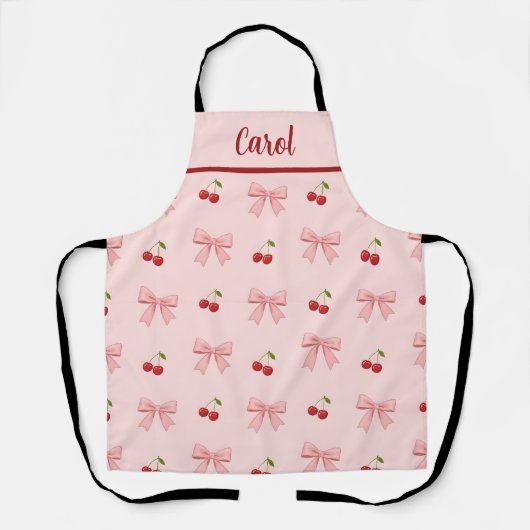 Roze Strik en Rode Kers Coquette Esthetiek Schort (Voorkant)